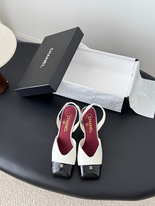 Chanel Two-Tone Square Toe Slingback Pumps