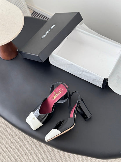 Chanel Two-Tone Square Toe Slingback Pumps
