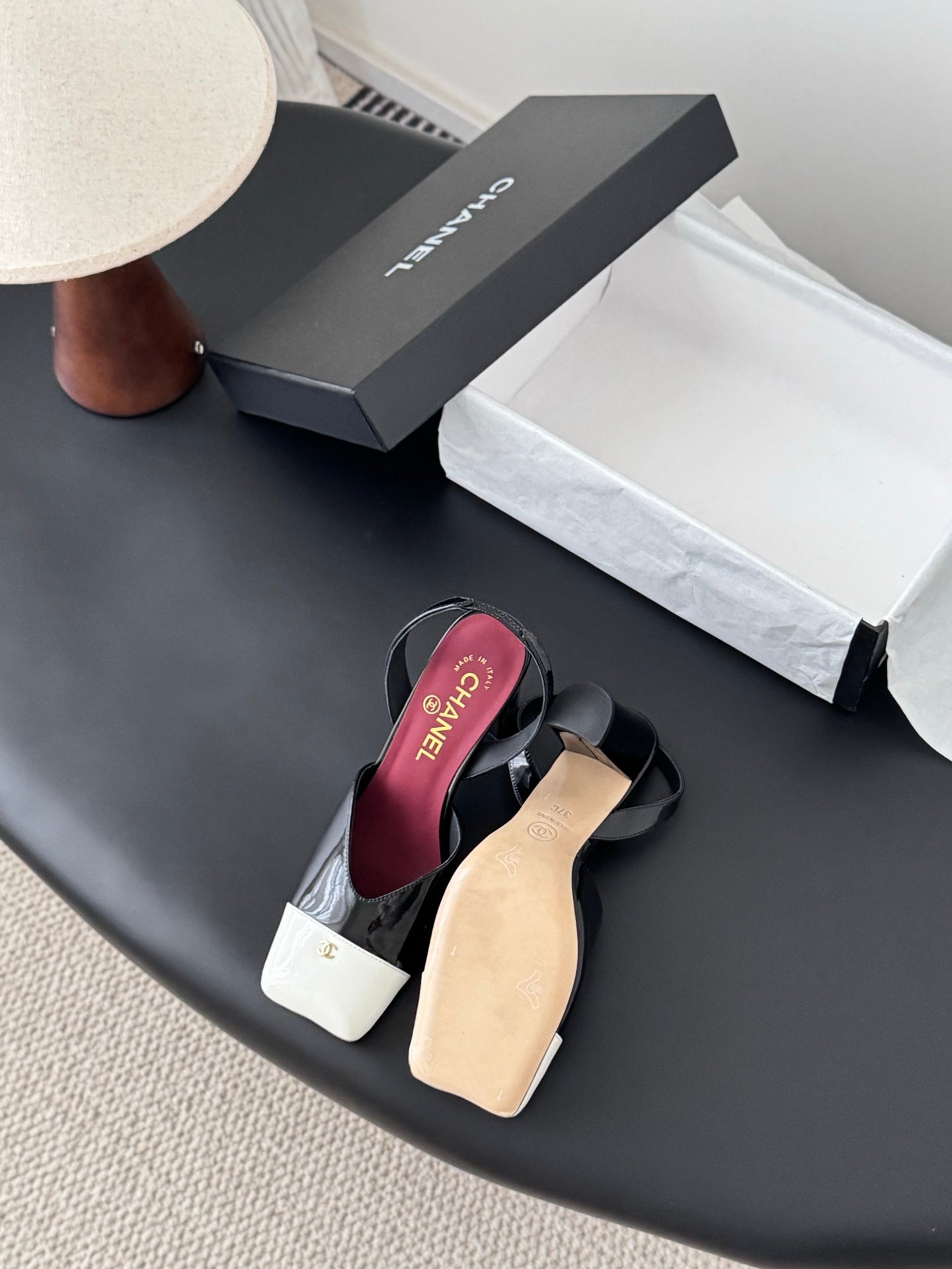 Chanel Two-Tone Square Toe Slingback Pumps
