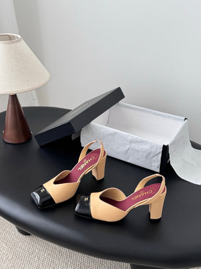 Chanel Two-Tone Square Toe Slingback Pumps