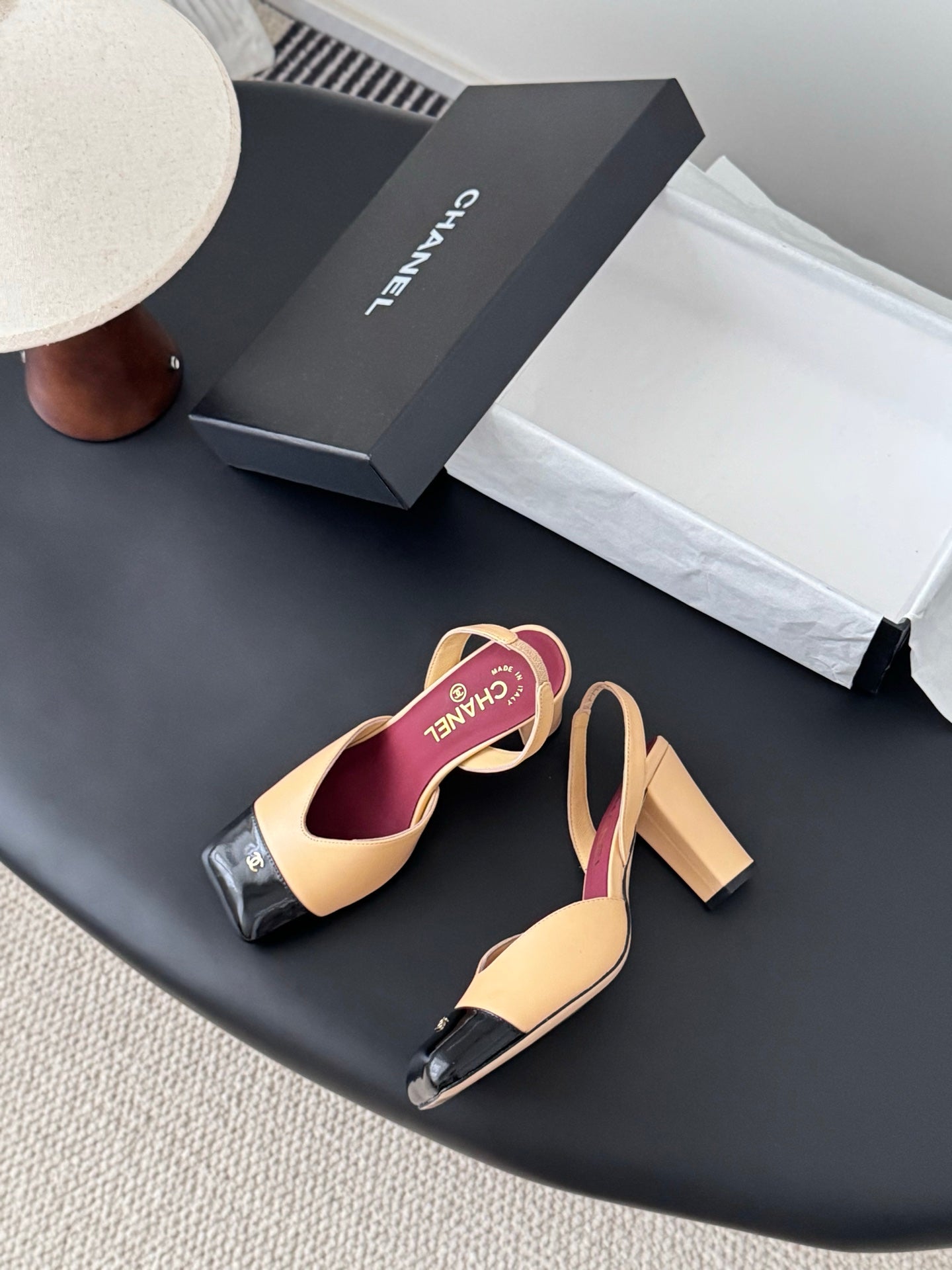 Chanel Two-Tone Square Toe Slingback Pumps