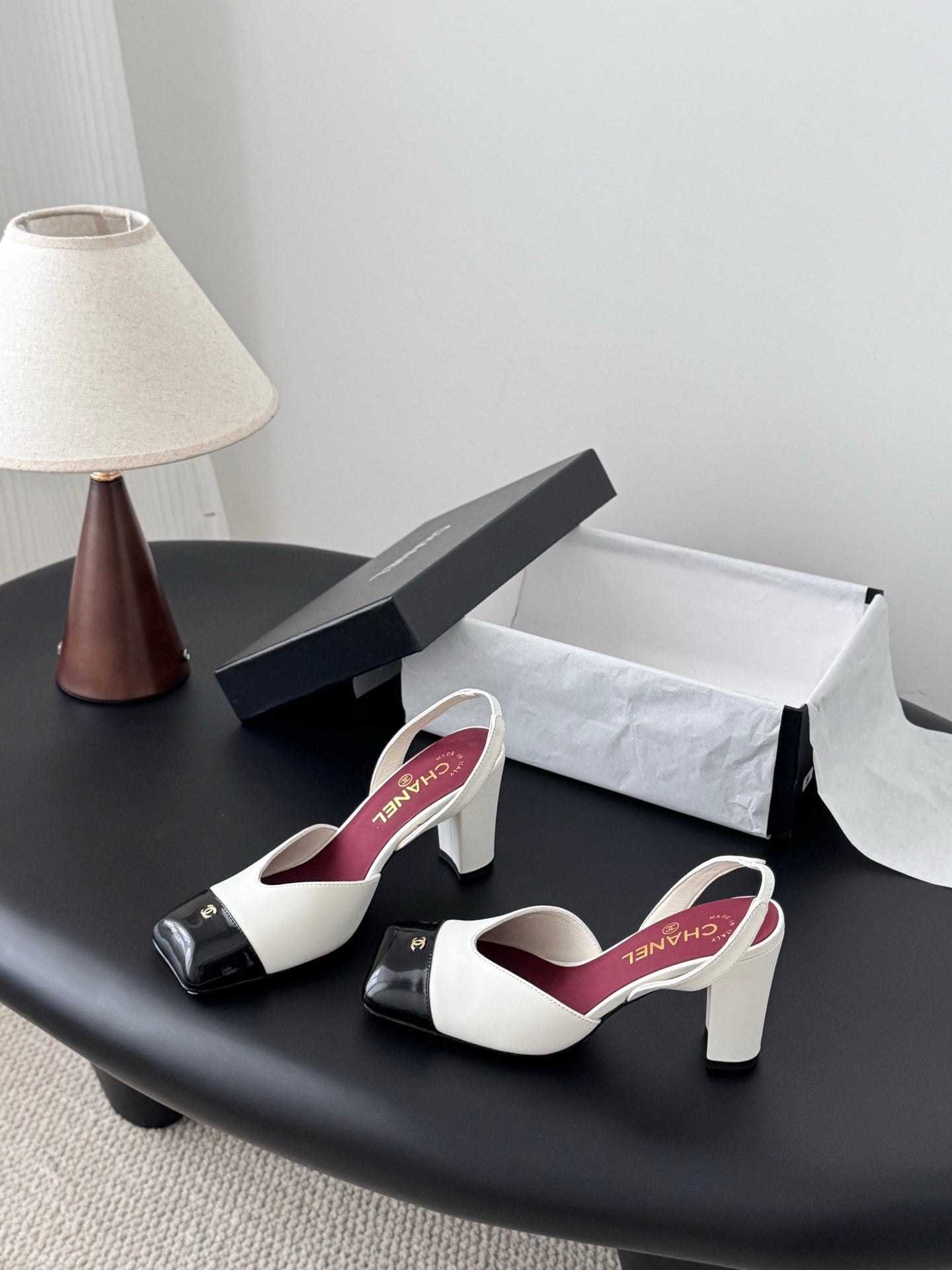 Chanel Two-Tone Square Toe Slingback Pumps