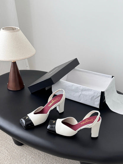 Chanel Two-Tone Square Toe Slingback Pumps