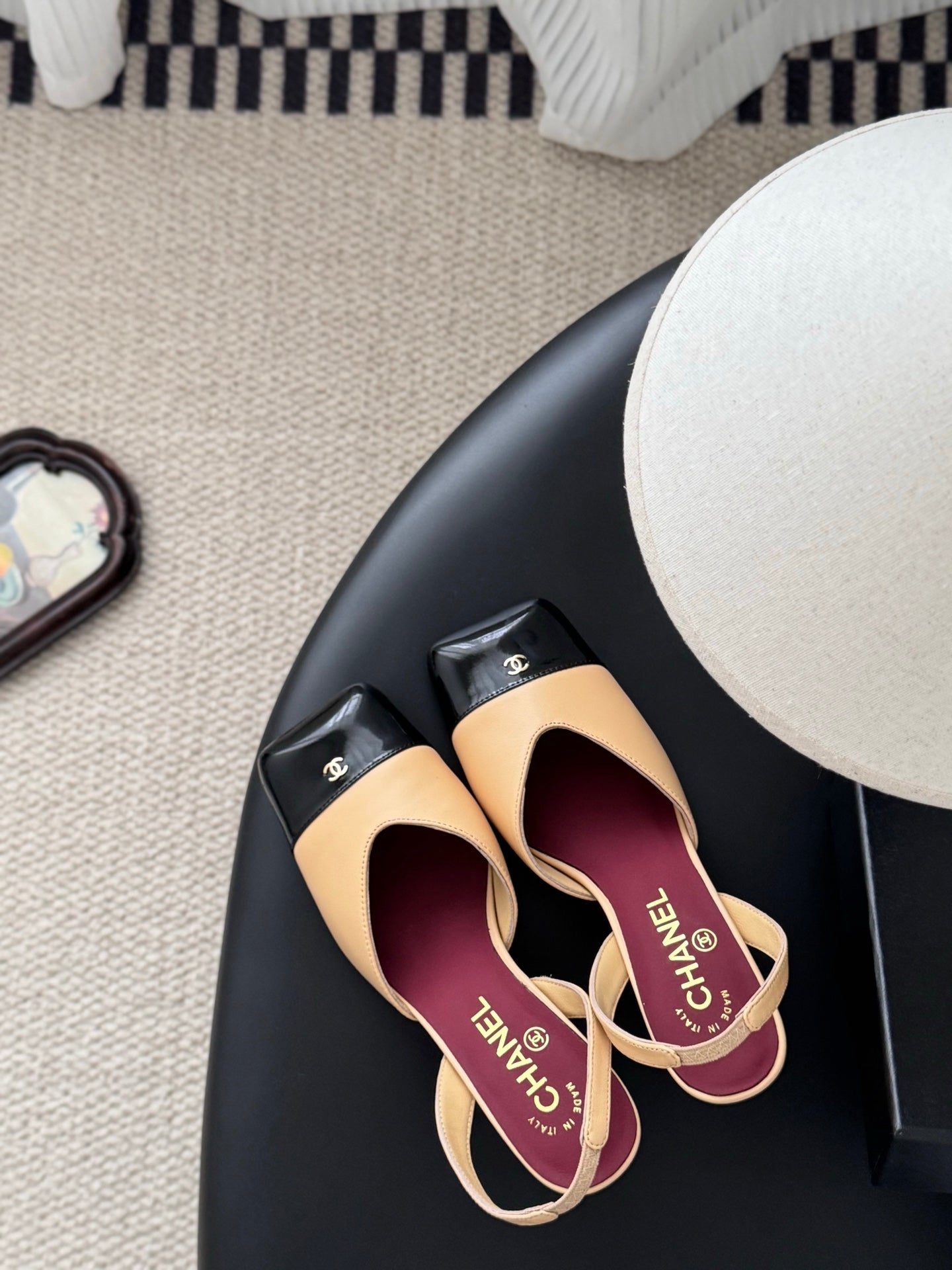 Chanel Two-Tone Square Toe Slingback Pumps