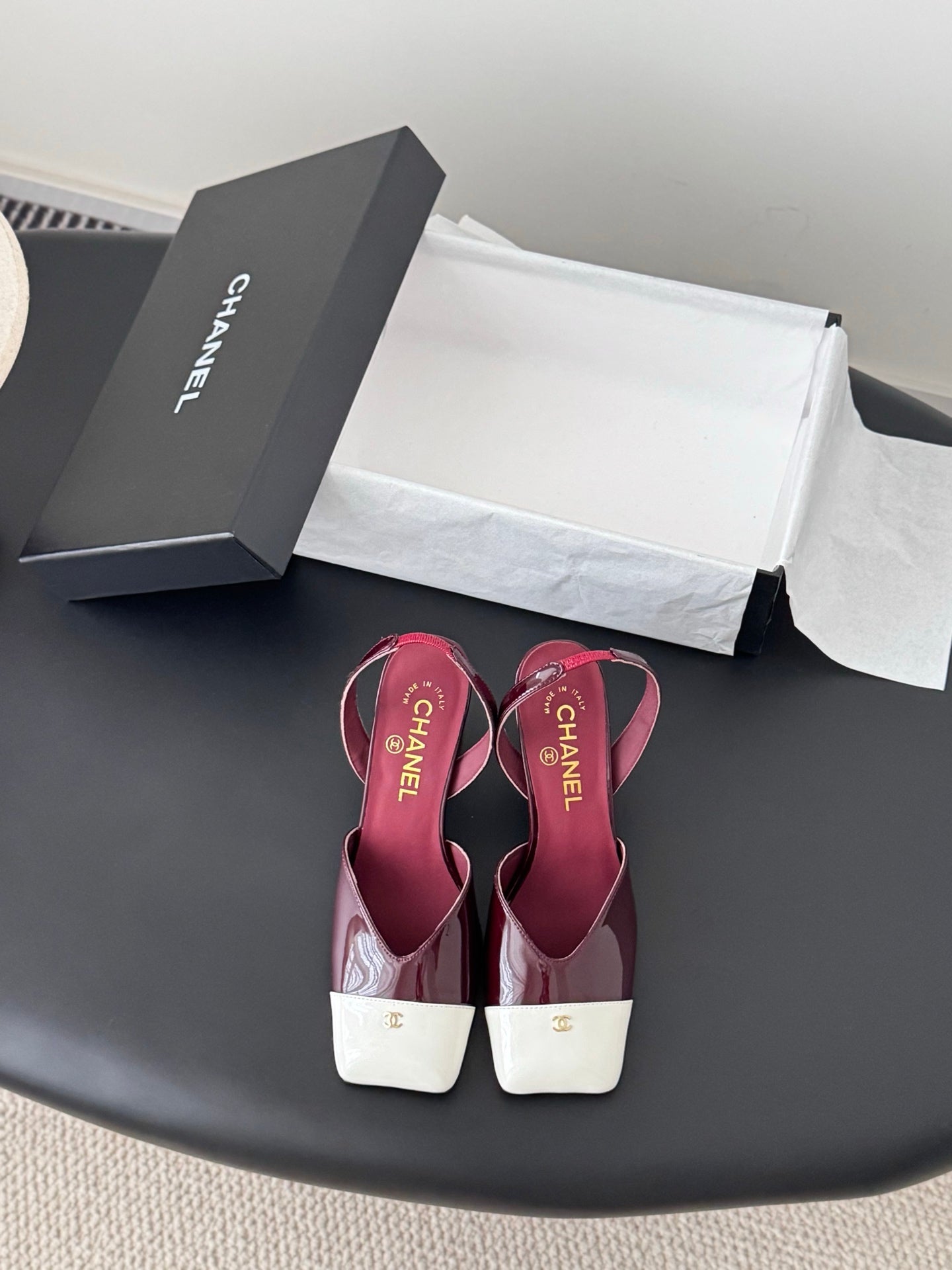 Chanel Two-Tone Square Toe Slingback Pumps