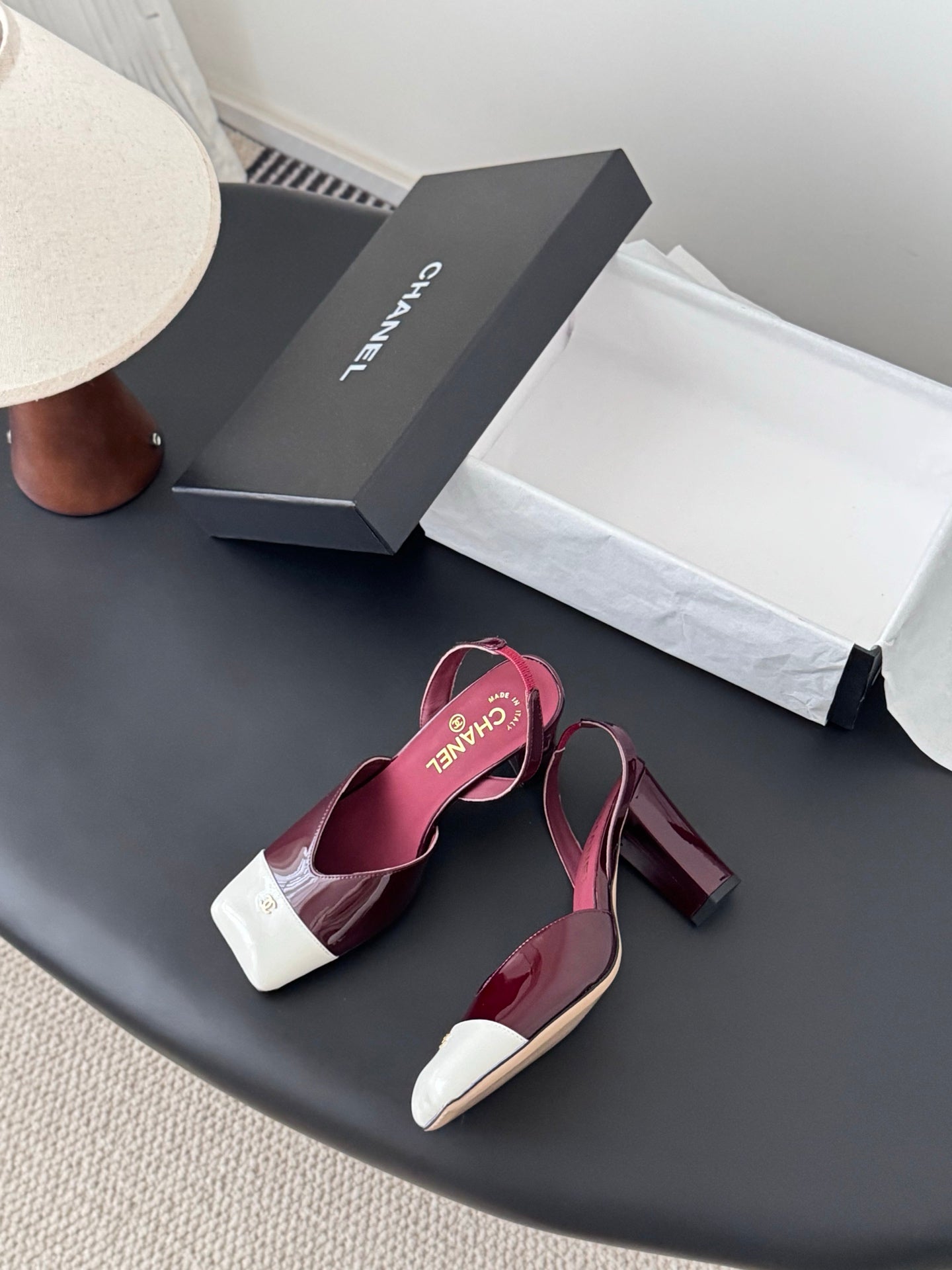Chanel Two-Tone Square Toe Slingback Pumps