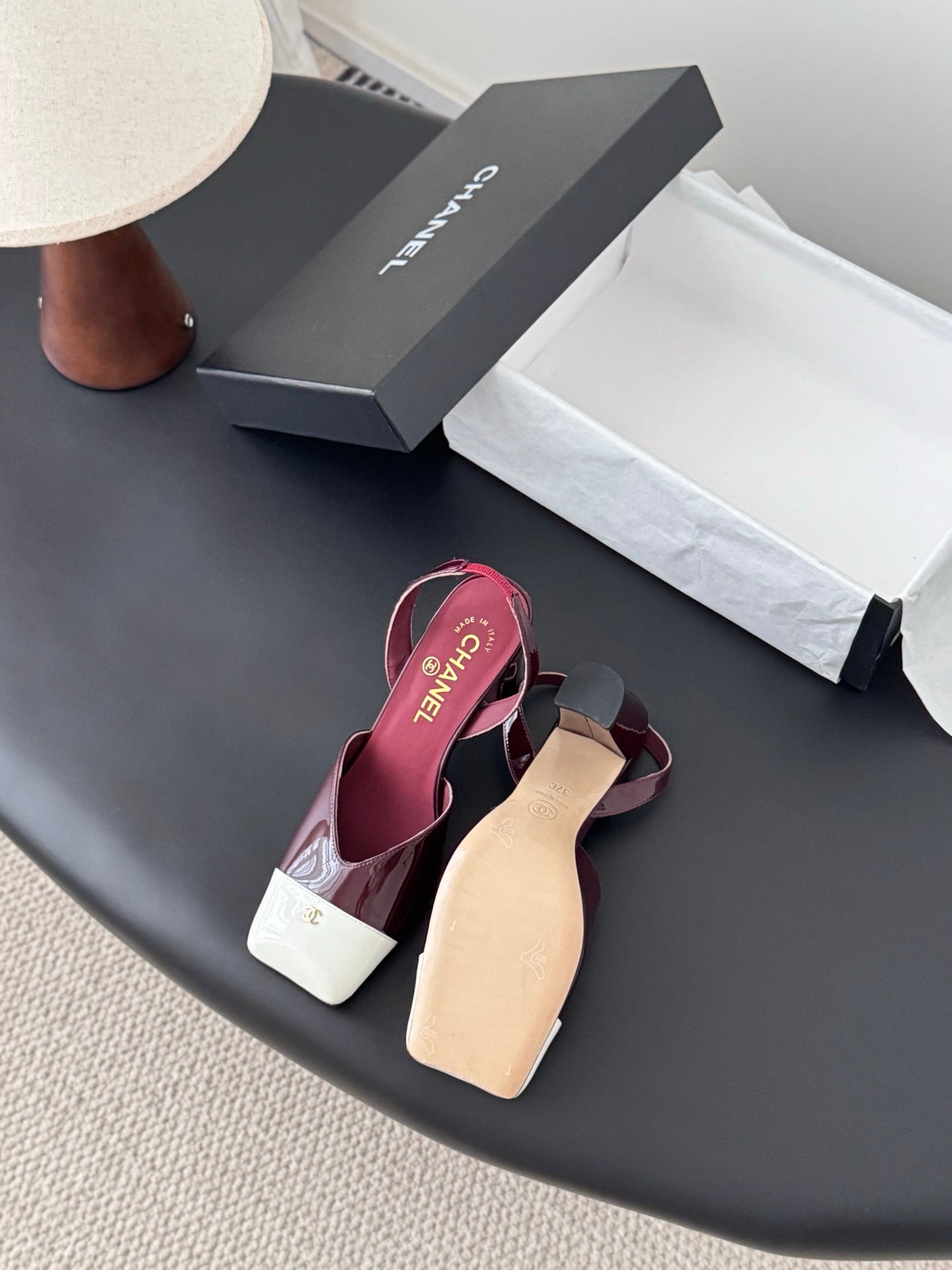 Chanel Two-Tone Square Toe Slingback Pumps