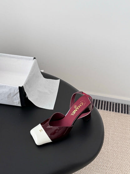Chanel Two-Tone Square Toe Slingback Pumps