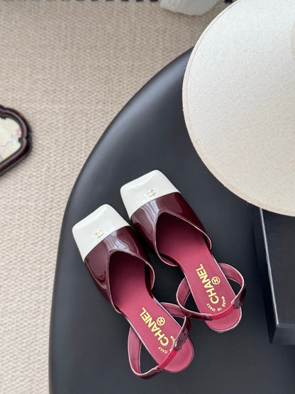 Chanel Two-Tone Square Toe Slingback Pumps