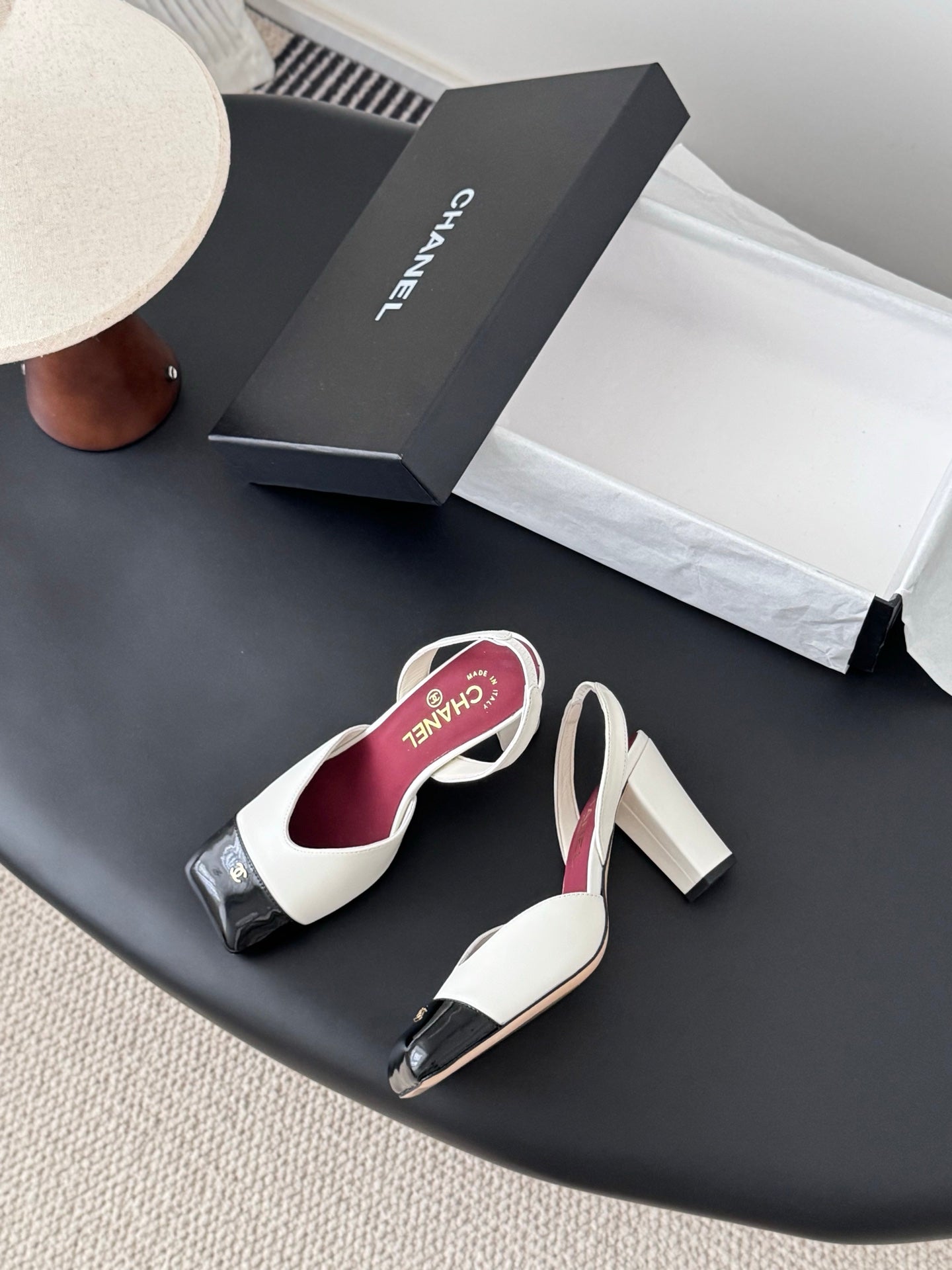 Chanel Two-Tone Square Toe Slingback Pumps
