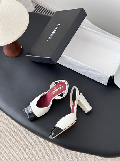 Chanel Two-Tone Square Toe Slingback Pumps