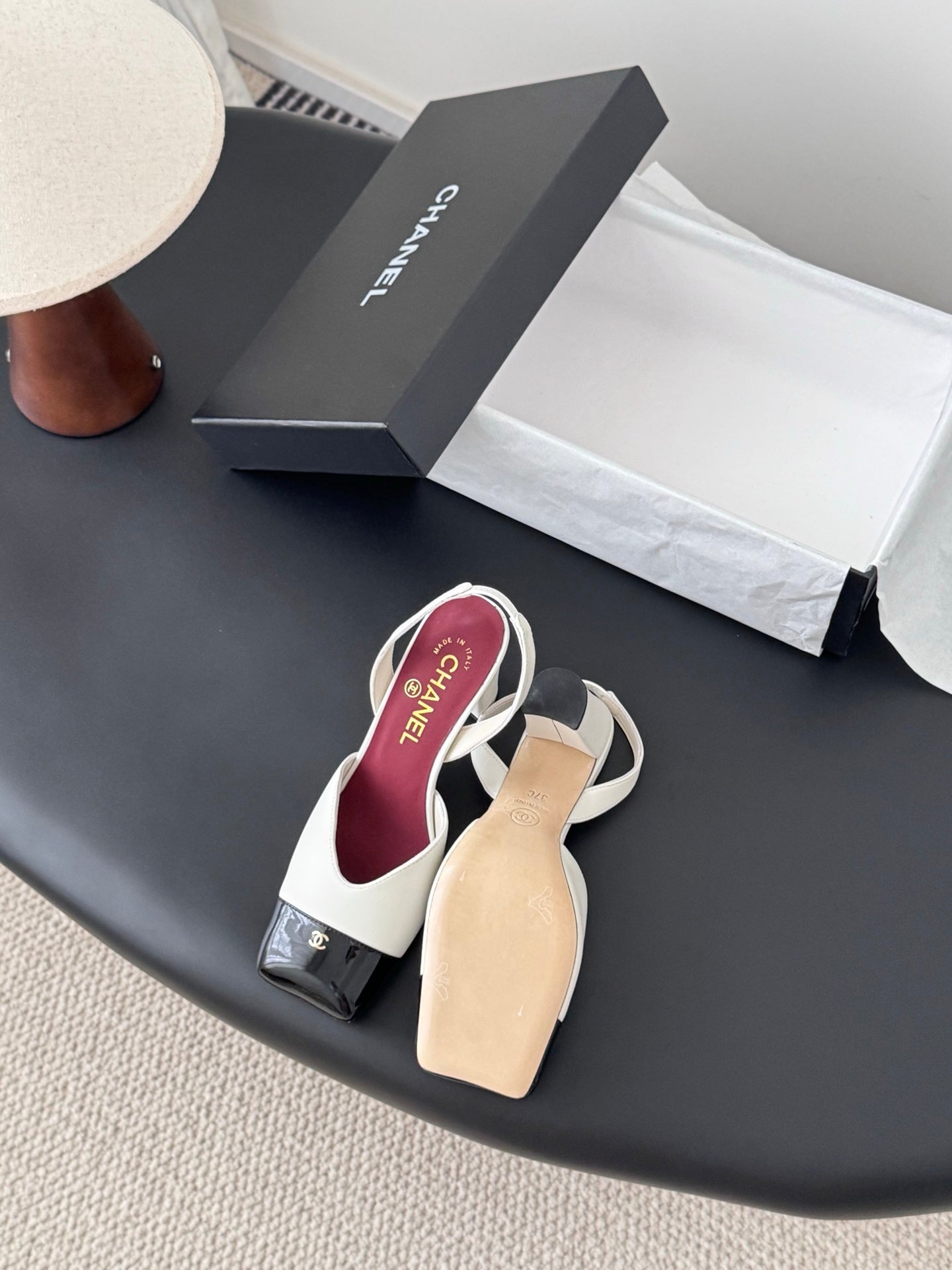 Chanel Two-Tone Square Toe Slingback Pumps
