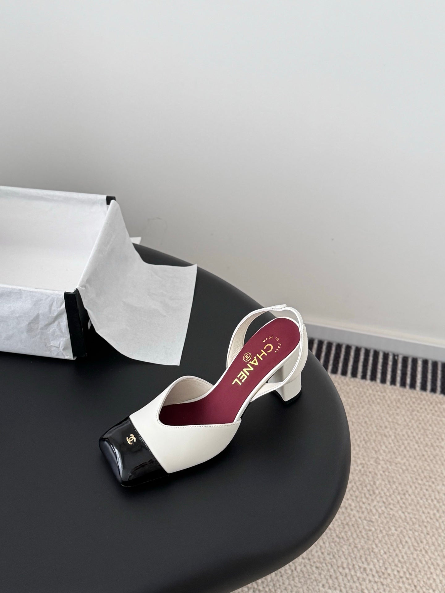 Chanel Two-Tone Square Toe Slingback Pumps