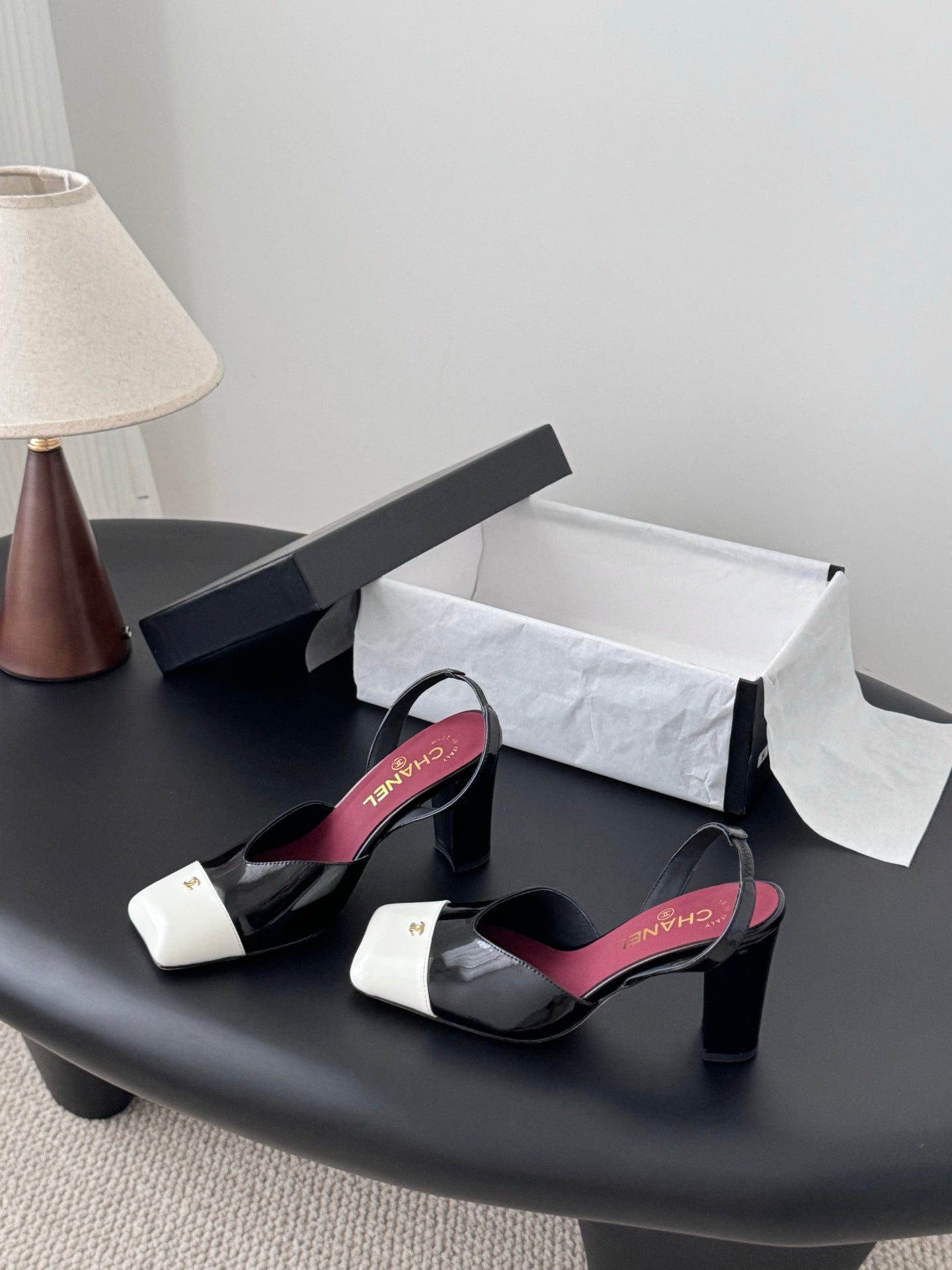 Chanel Two-Tone Square Toe Slingback Pumps