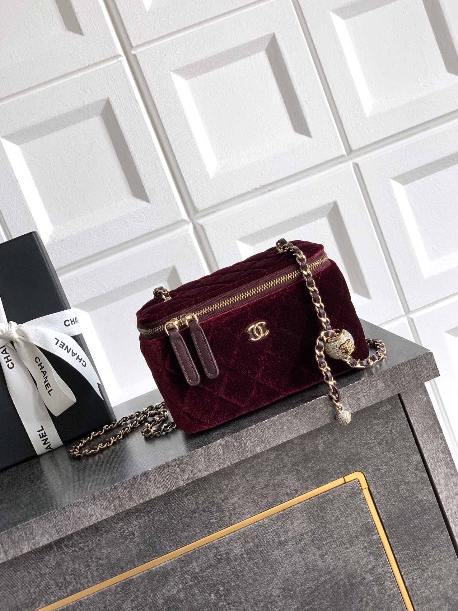 Chanel Velvet Vanity Bag with Crystal Charm