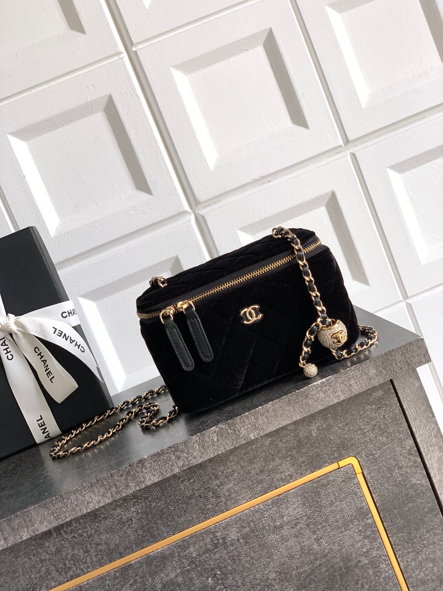 Chanel Velvet Vanity Bag with Crystal Charm