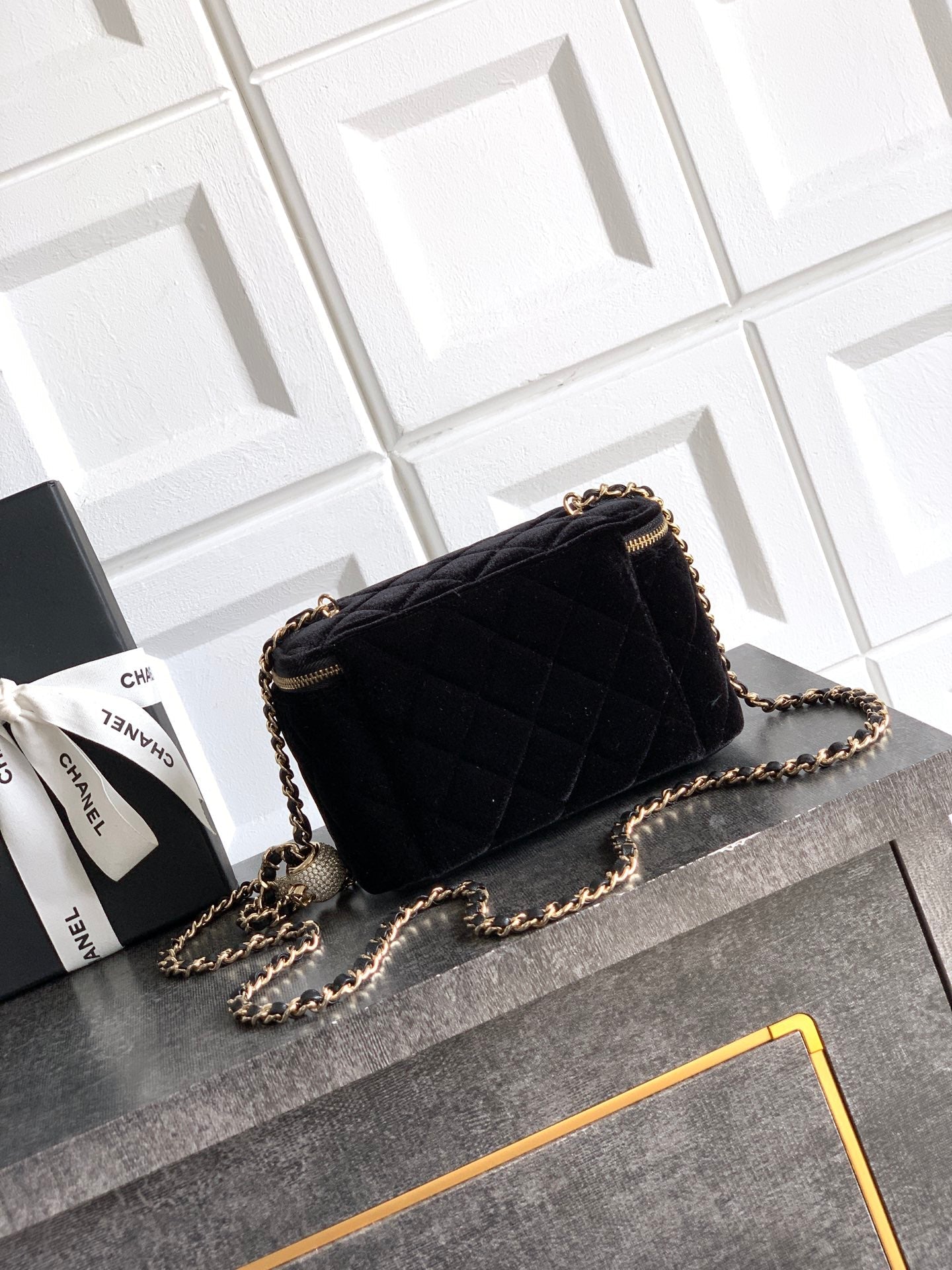 Chanel Velvet Vanity Bag with Crystal Charm