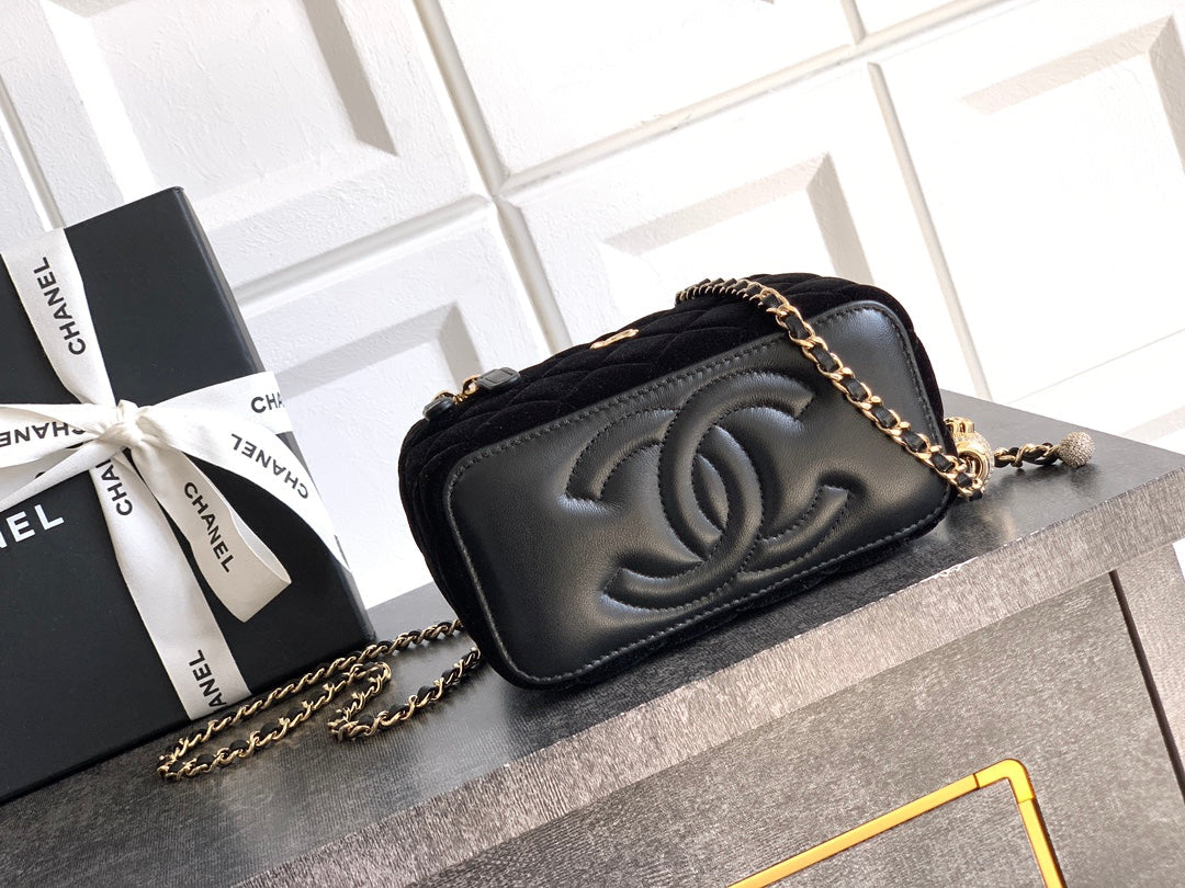 Chanel Velvet Vanity Bag with Crystal Charm