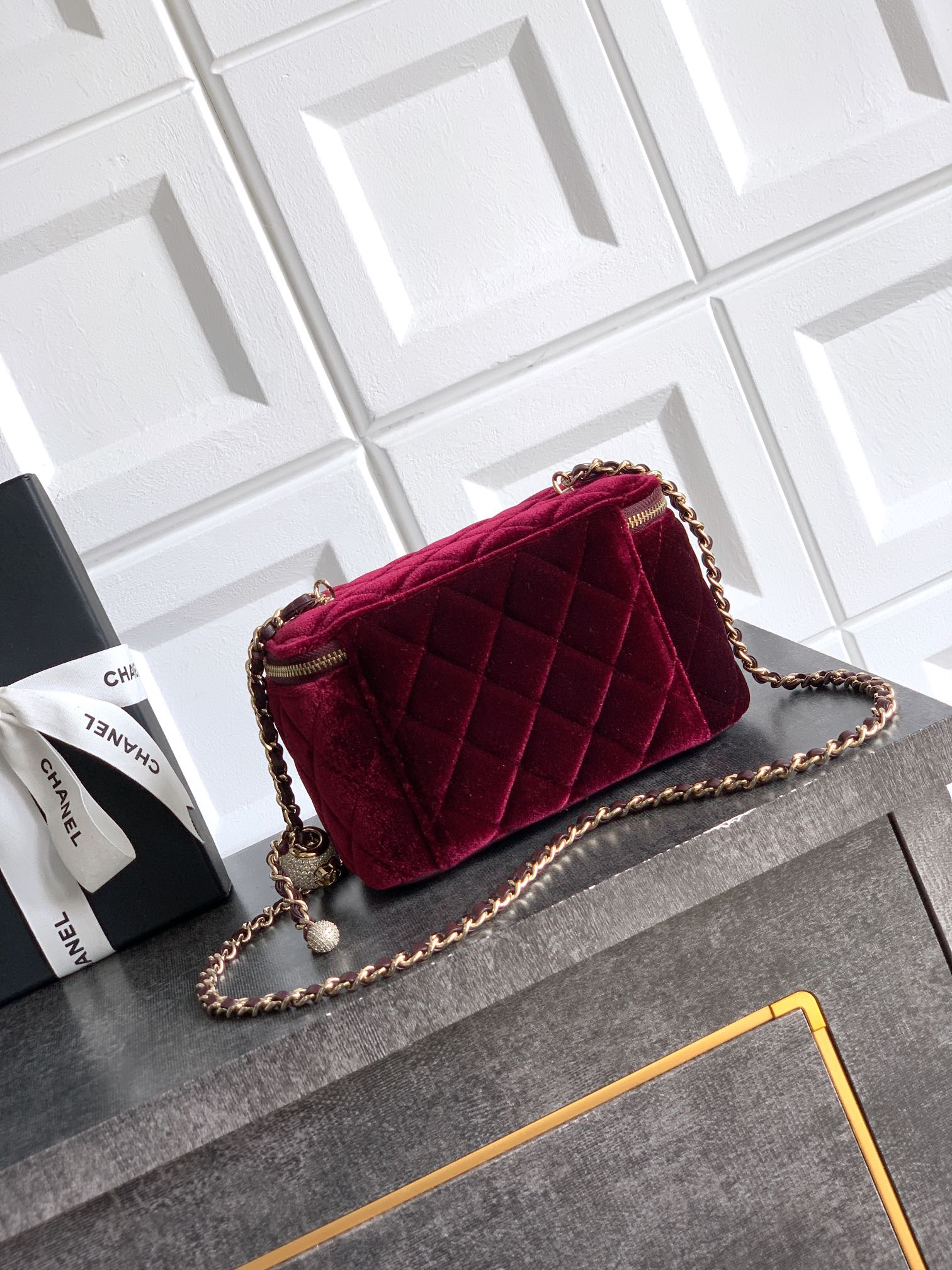 Chanel Velvet Vanity Bag with Crystal Charm