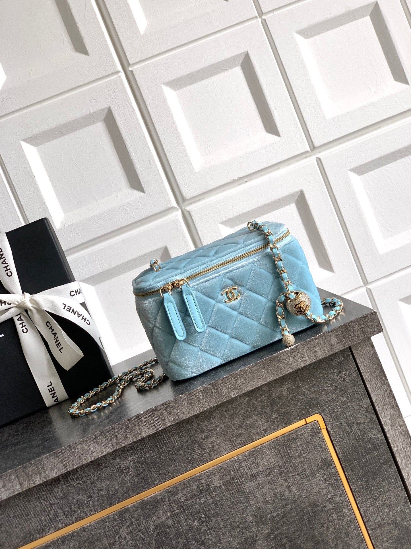 Chanel Velvet Vanity Bag with Crystal Charm