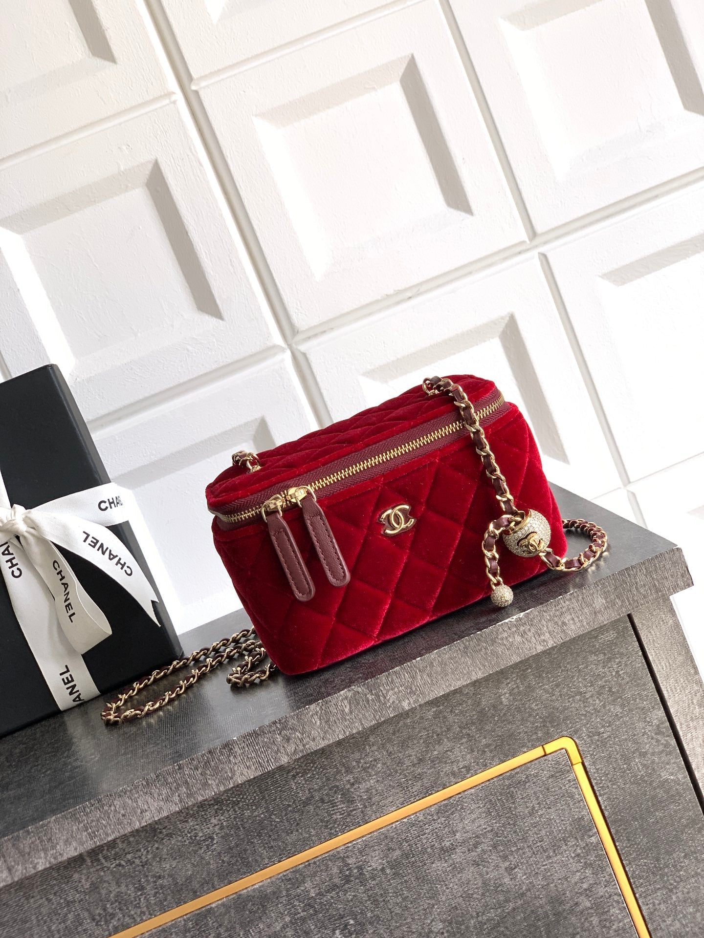 Chanel Velvet Vanity Bag with Crystal Charm