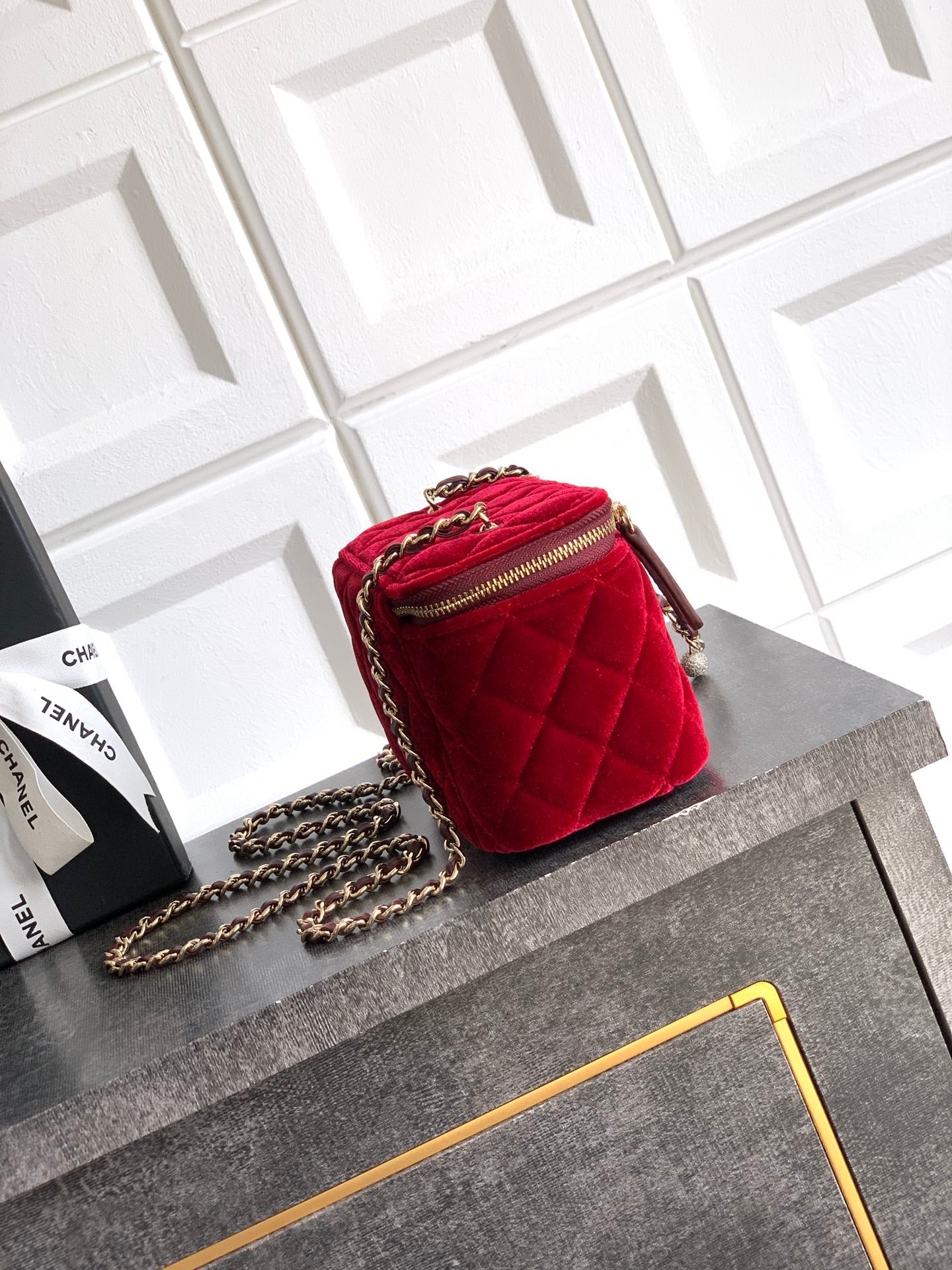 Chanel Velvet Vanity Bag with Crystal Charm