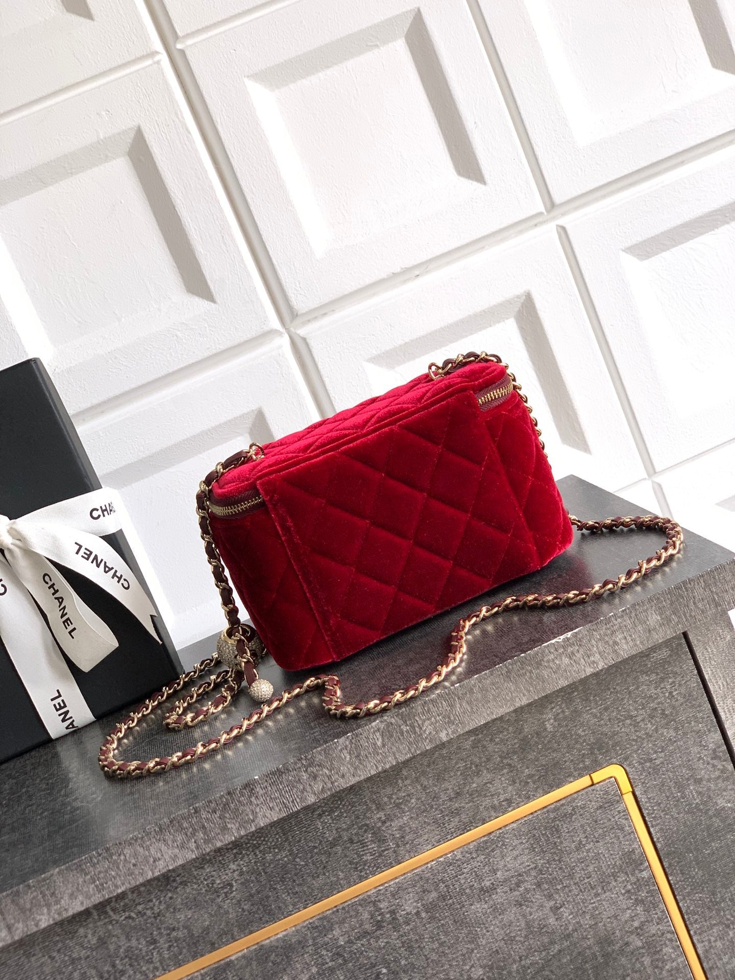 Chanel Velvet Vanity Bag with Crystal Charm