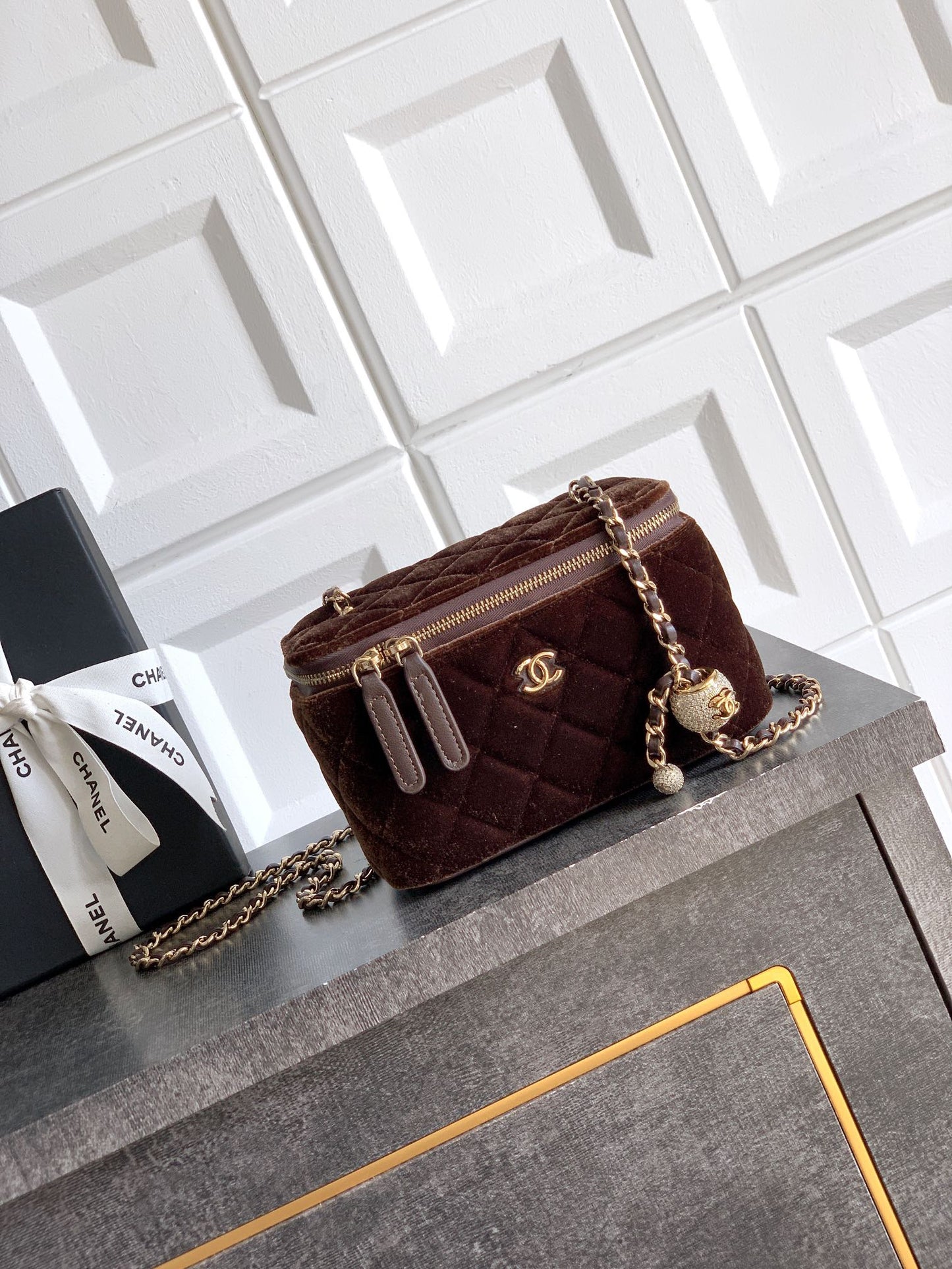 Chanel Velvet Vanity Bag with Crystal Charm