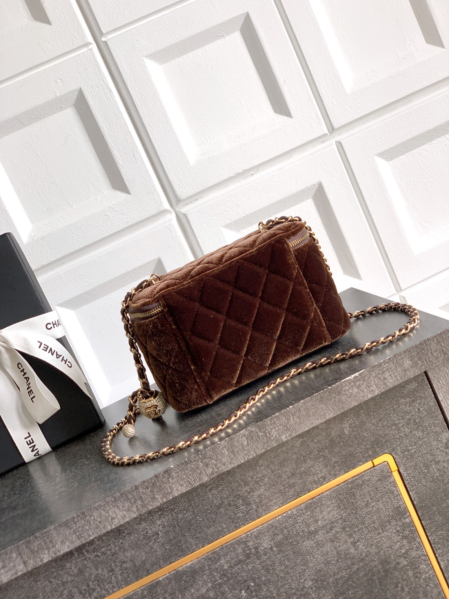 Chanel Velvet Vanity Bag with Crystal Charm