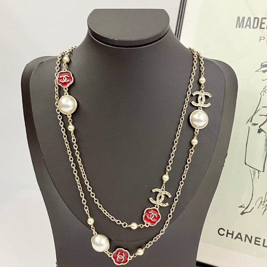 Chanel Pearl Enamel CC Camellia Long Necklace