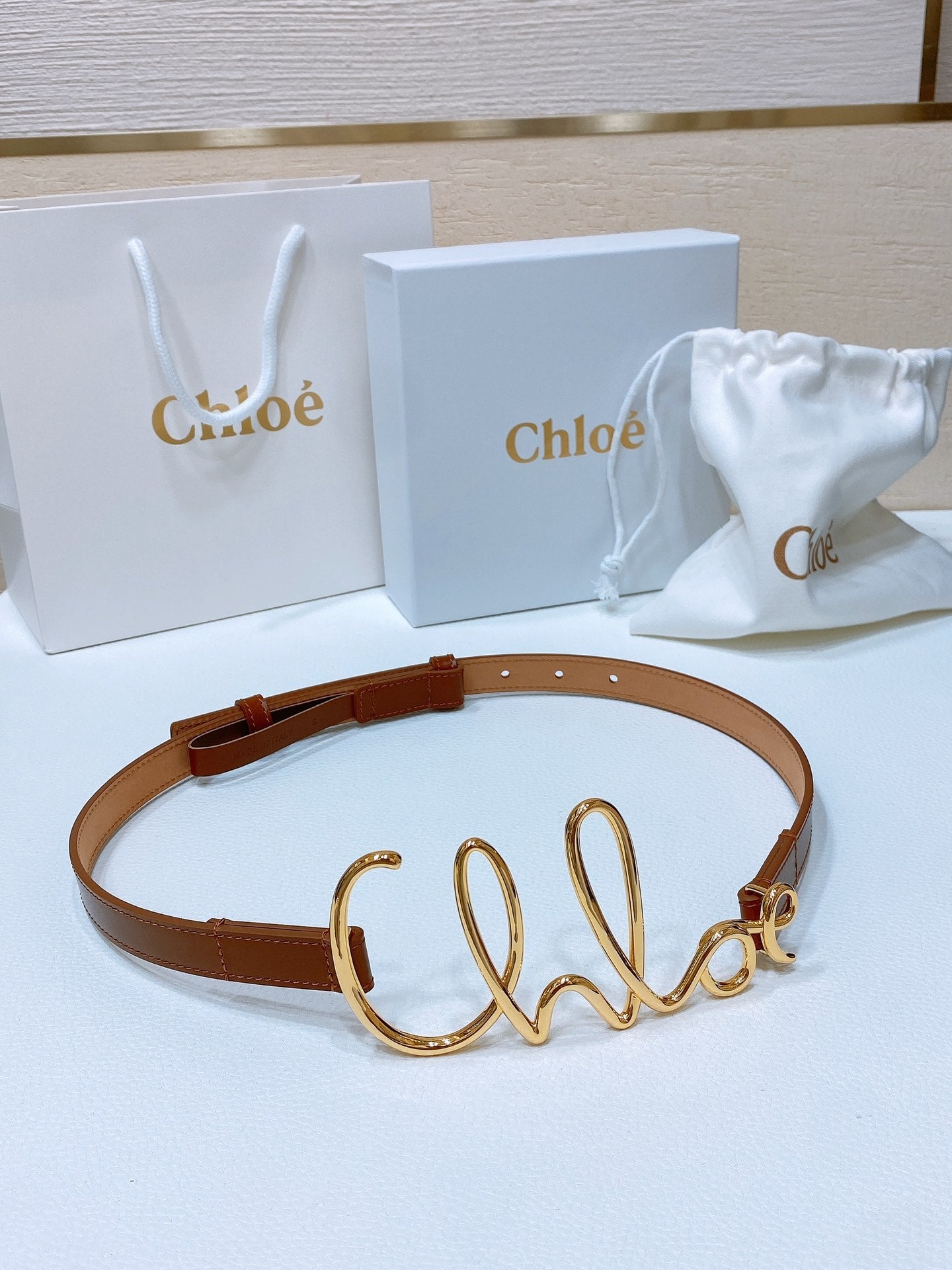 Chloé Logo Script Buckle Belt