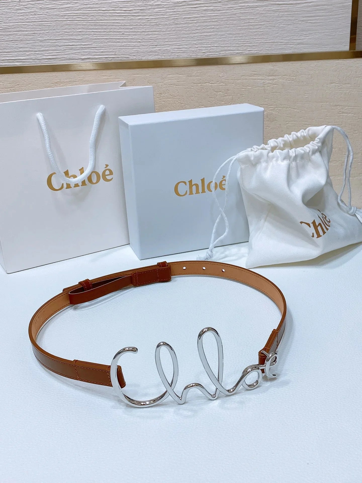 Chloé Logo Script Buckle Belt
