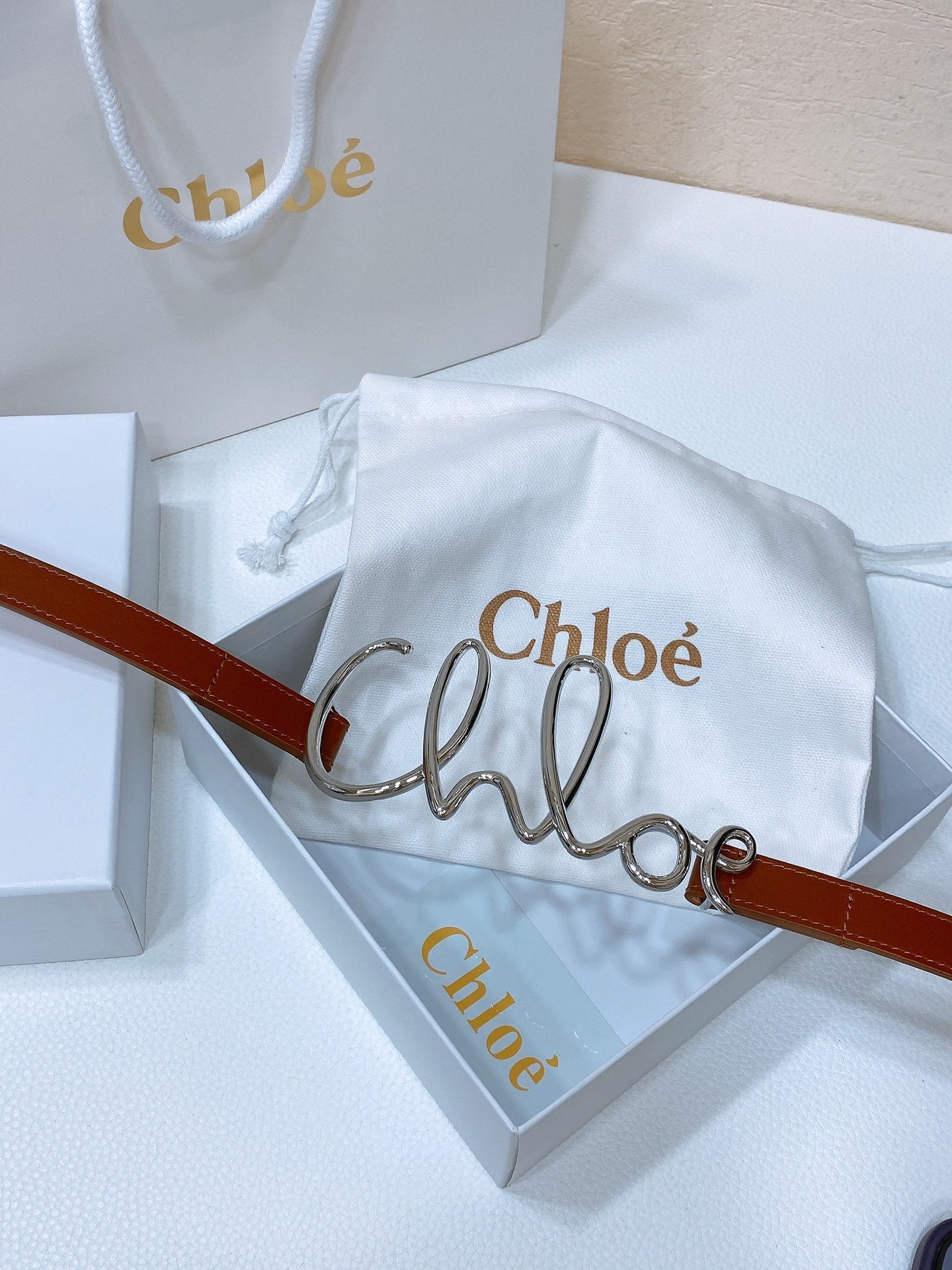 Chloé Logo Script Buckle Belt