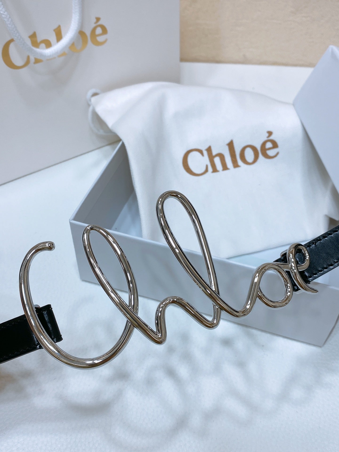 Chloé Logo Script Buckle Belt
