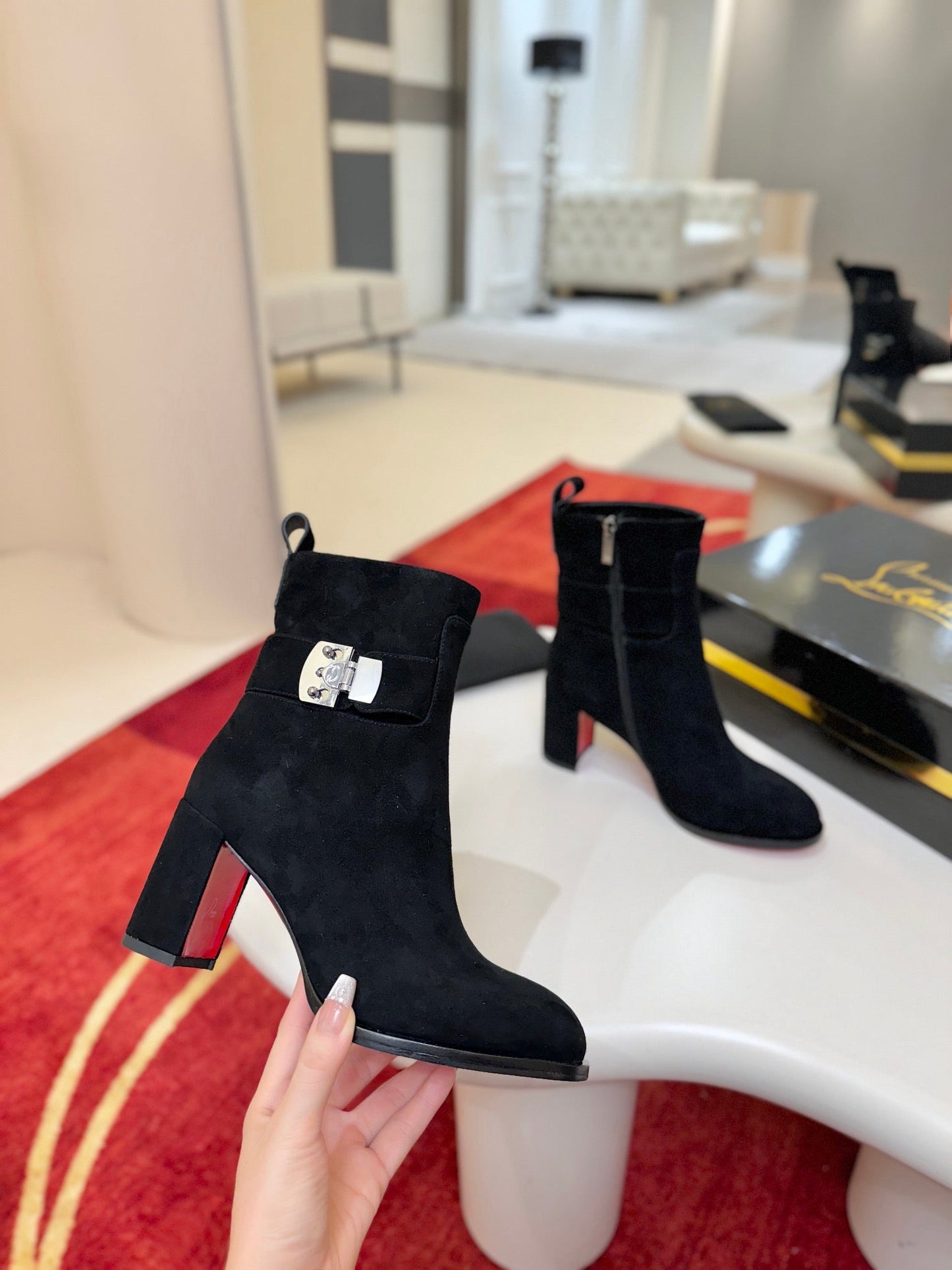 Christian Louboutin Booty Lock 70 mm – Black Suede