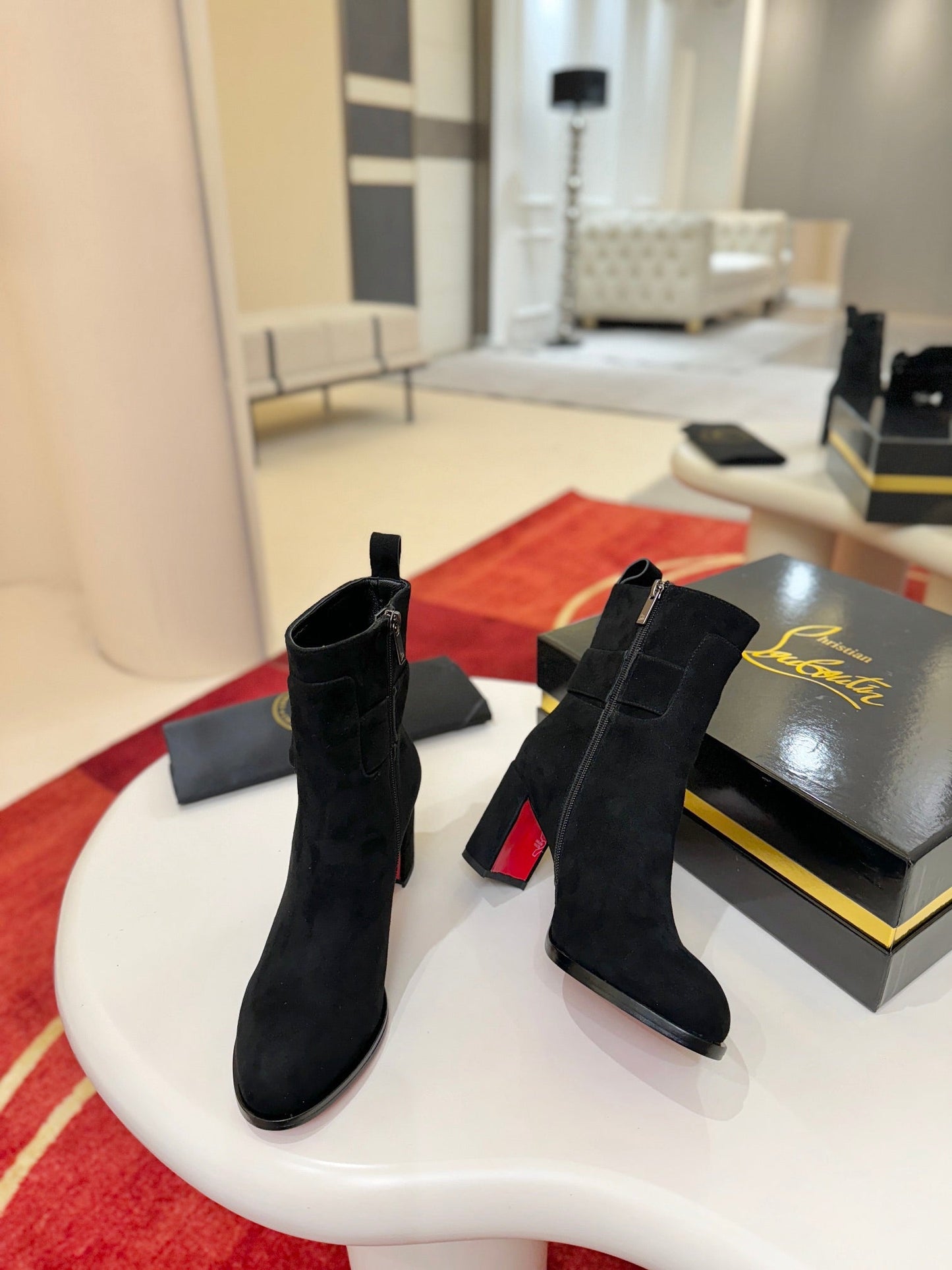 Christian Louboutin Booty Lock 70 mm – Black Suede