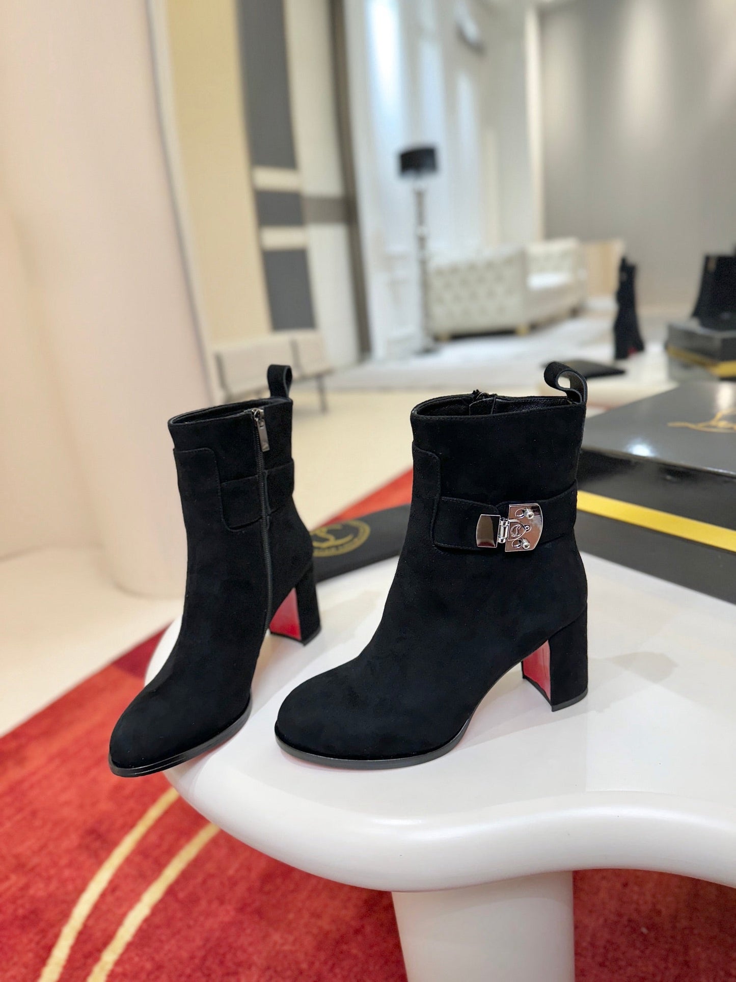 Christian Louboutin Booty Lock 70 mm – Black Suede