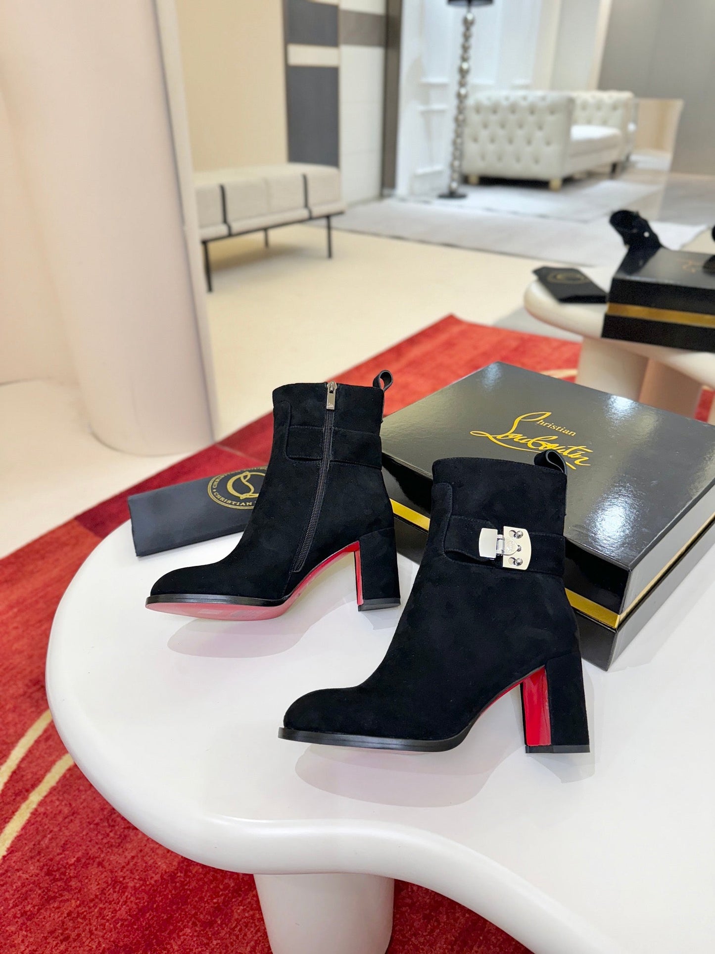 Christian Louboutin Booty Lock 70 mm – Black Suede