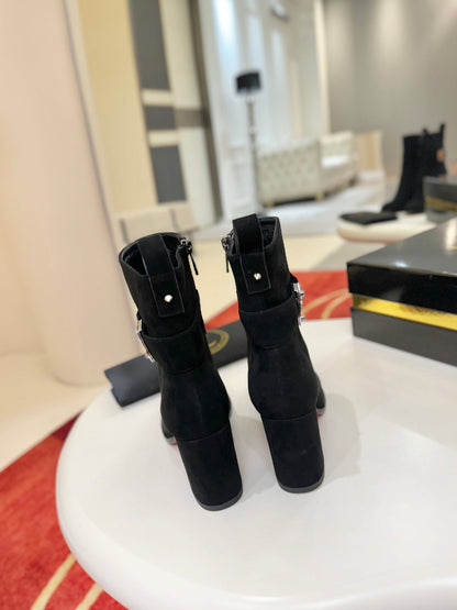 Christian Louboutin Booty Lock 70 mm – Black Suede