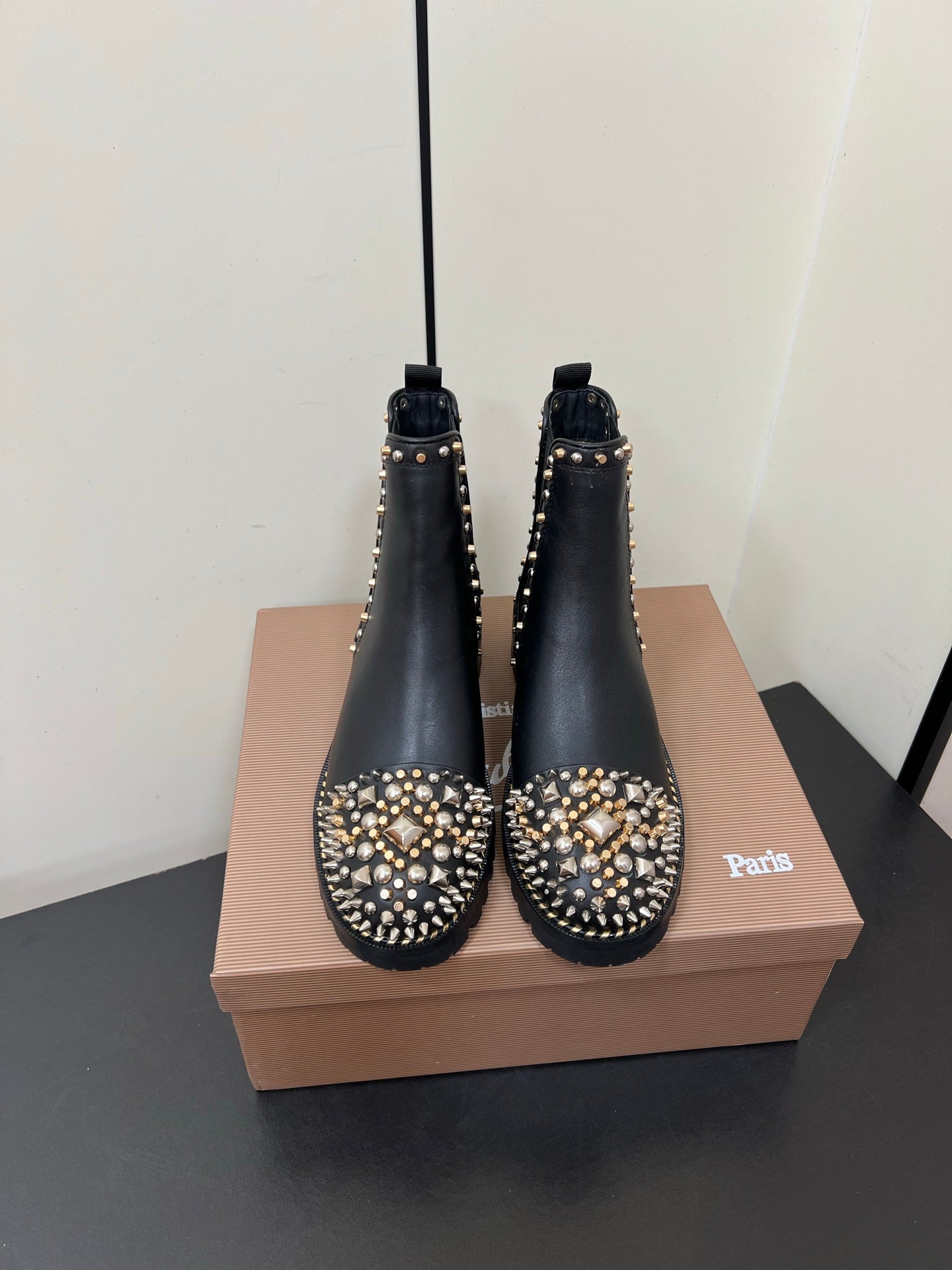 Christian Louboutin Chasse A Clou Studded Cap Toe Chelsea Booties