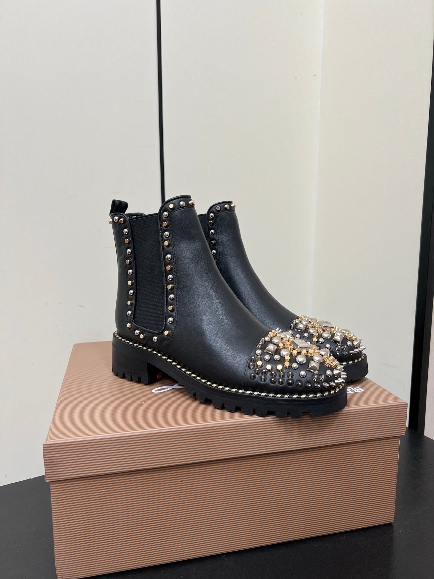 Christian Louboutin Chasse A Clou Studded Cap Toe Chelsea Booties