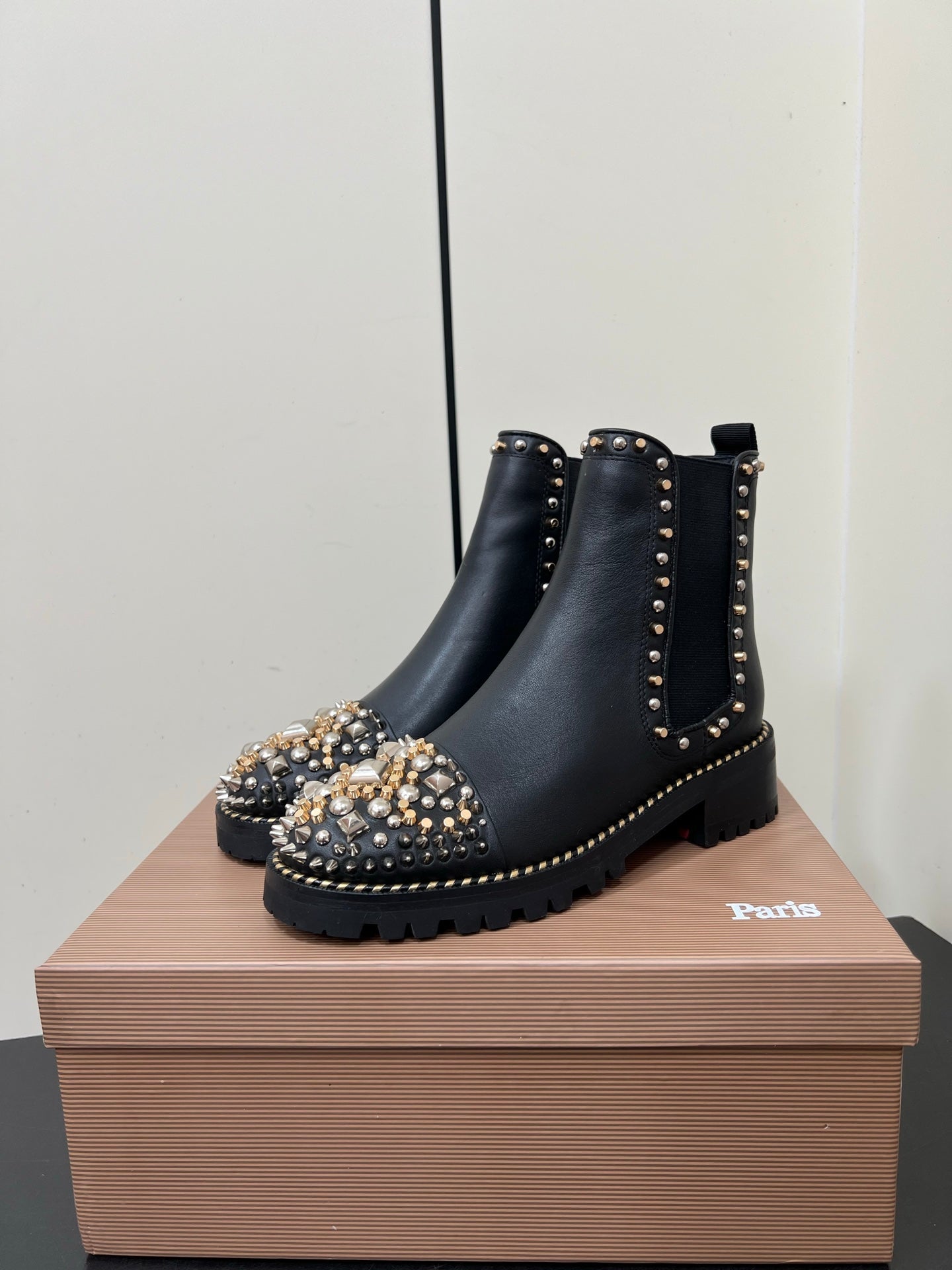 Christian Louboutin Chasse A Clou Studded Cap Toe Chelsea Booties