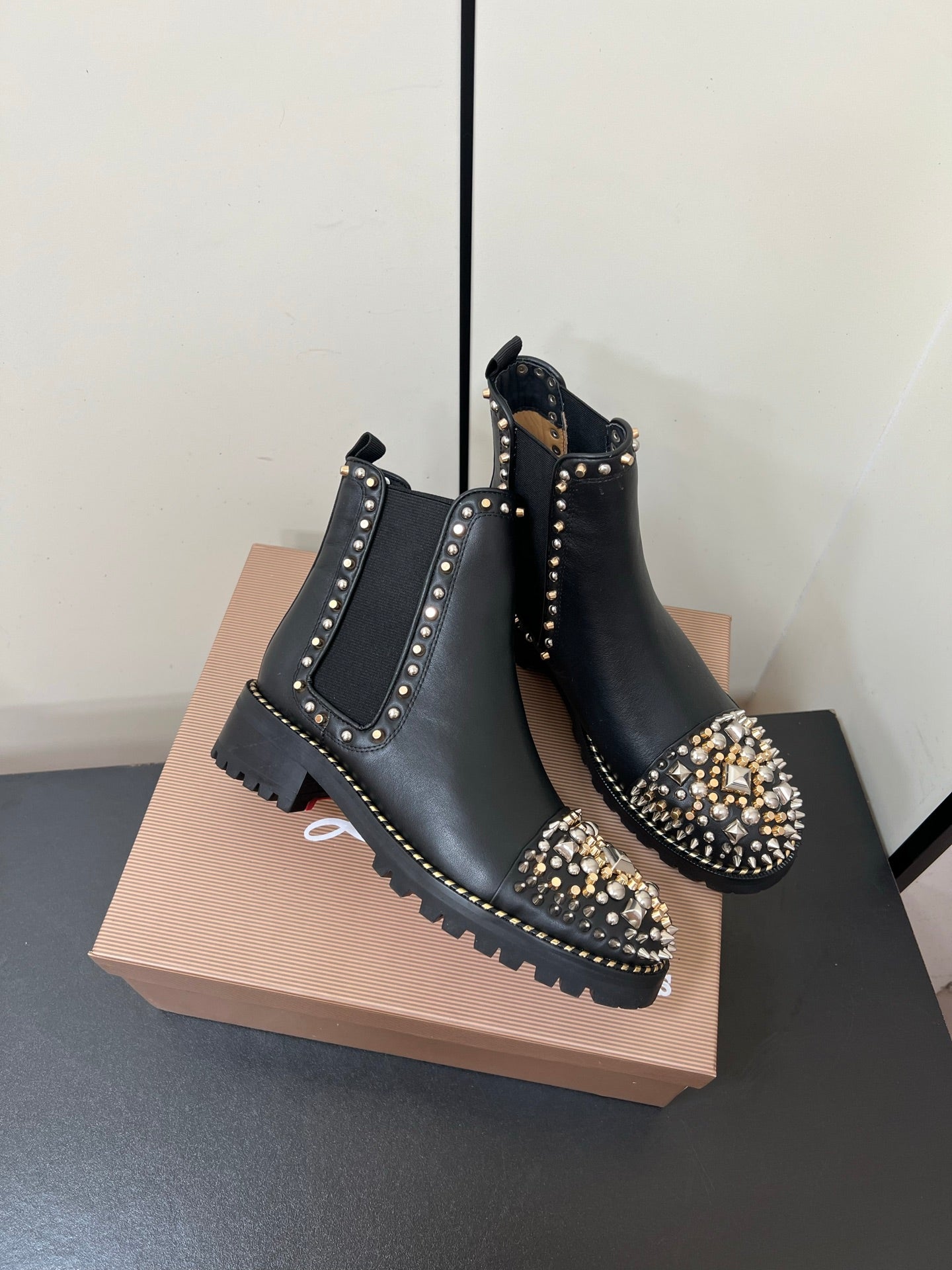 Christian Louboutin Chasse A Clou Studded Cap Toe Chelsea Booties