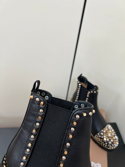 Christian Louboutin Chasse A Clou Studded Cap Toe Chelsea Booties