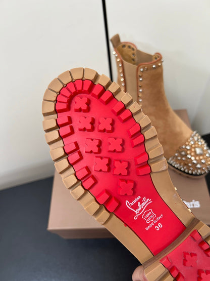 Christian Louboutin Chasse A Clou Studded Cap Toe Chelsea Booties - Suede