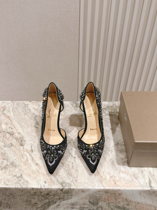 Christian Louboutin Satin Crystal Embellished Artifice 120 Heels