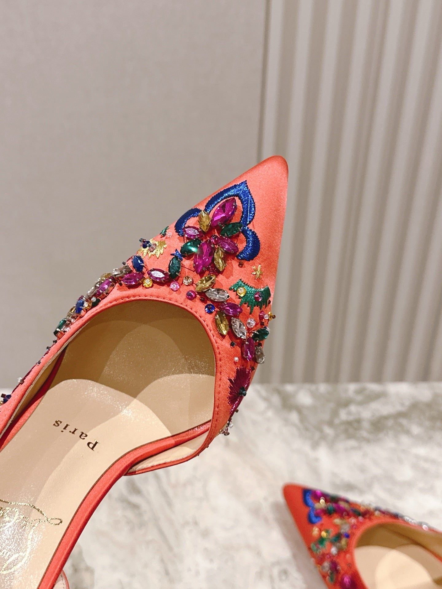 Christian Louboutin Satin Multicolor Crystal Embellished Artifice 120 Heels