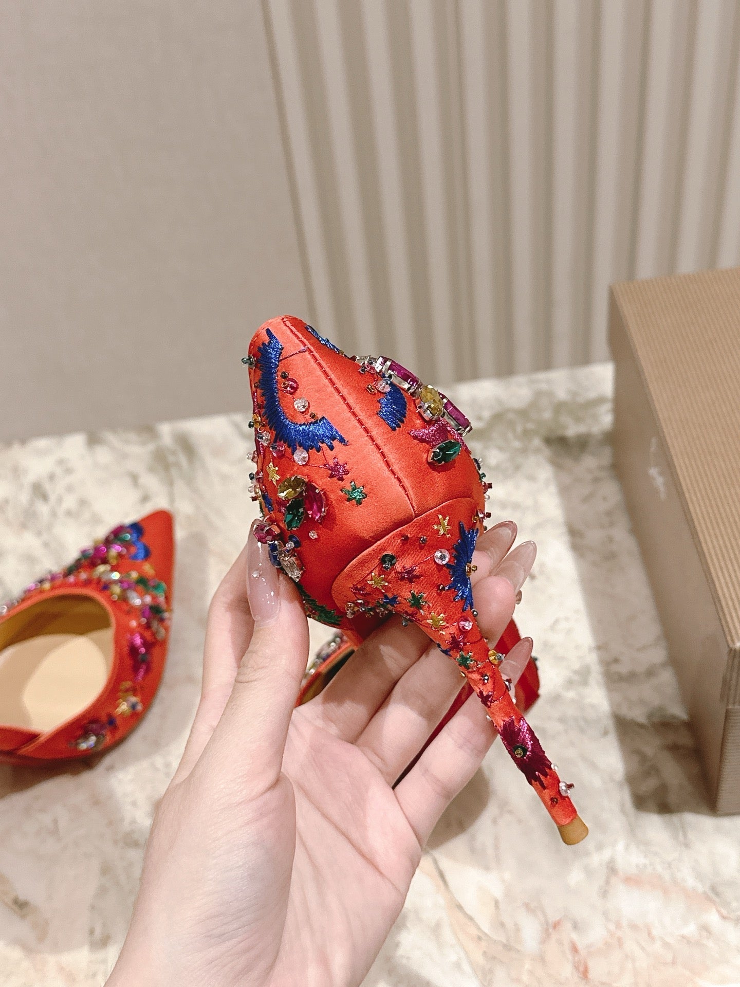 Christian Louboutin Satin Multicolor Crystal Embellished Artifice 120 Heels