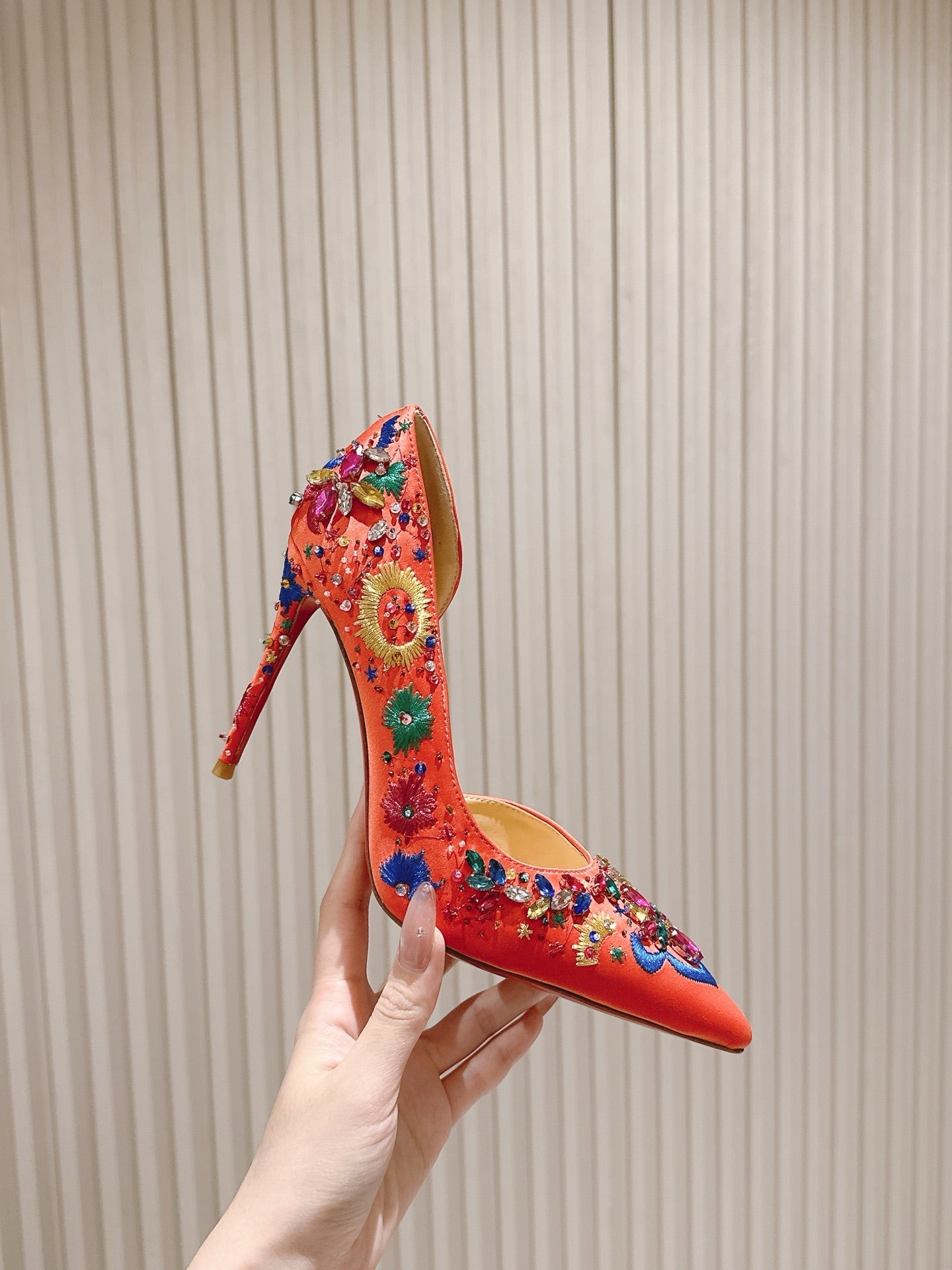 Christian Louboutin Satin Multicolor Crystal Embellished Artifice 120 Heels