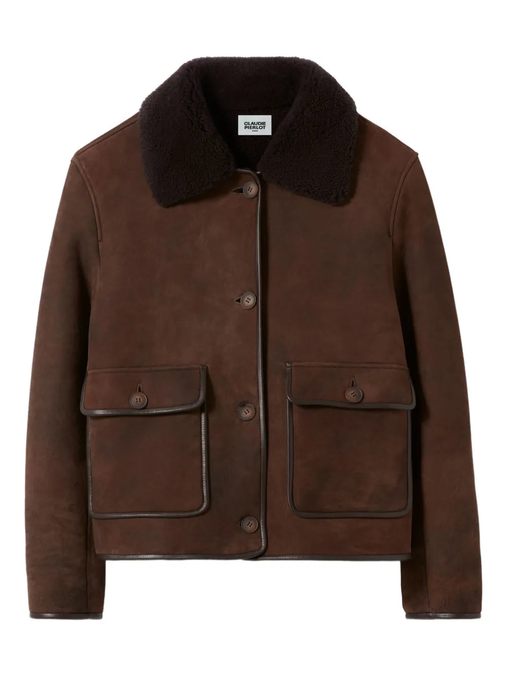 Claudie Pierlot Shearling-Collar Suede Jacket